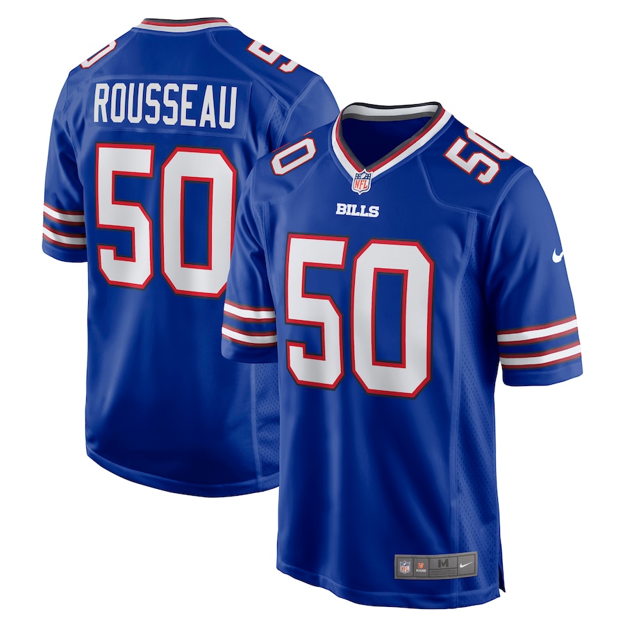 Mens Buffalo Bills #50 Gregory Rousseau Nike Royal 2021 NFL Draft First Round Pick Game Jersey